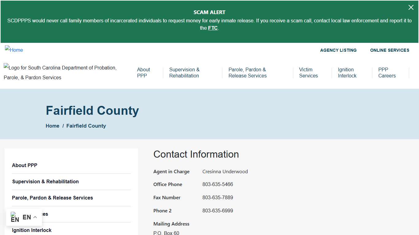 Fairfield County South Carolina Department of Probation, Parole and Pardon Services